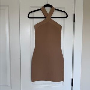 Aritzia Babaton Sculpt Knit Cross Mini Dress - Tan XS